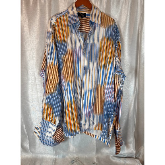 X Kore 4X Striped Print Button Down Shirt Menswear Bold Pattern Colorful - Picture 1 of 6